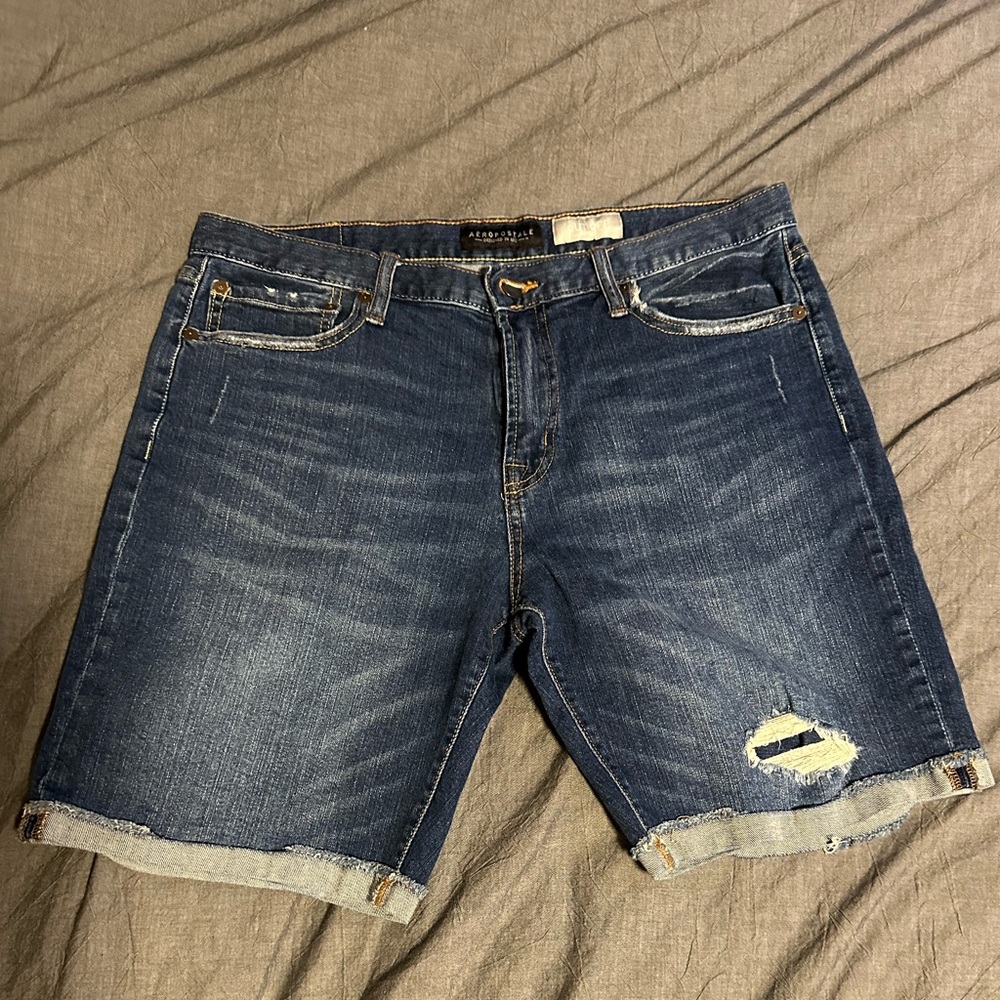 Aeropostale Blue Jean Shorts with Cuffed Hem and Distressed Detail